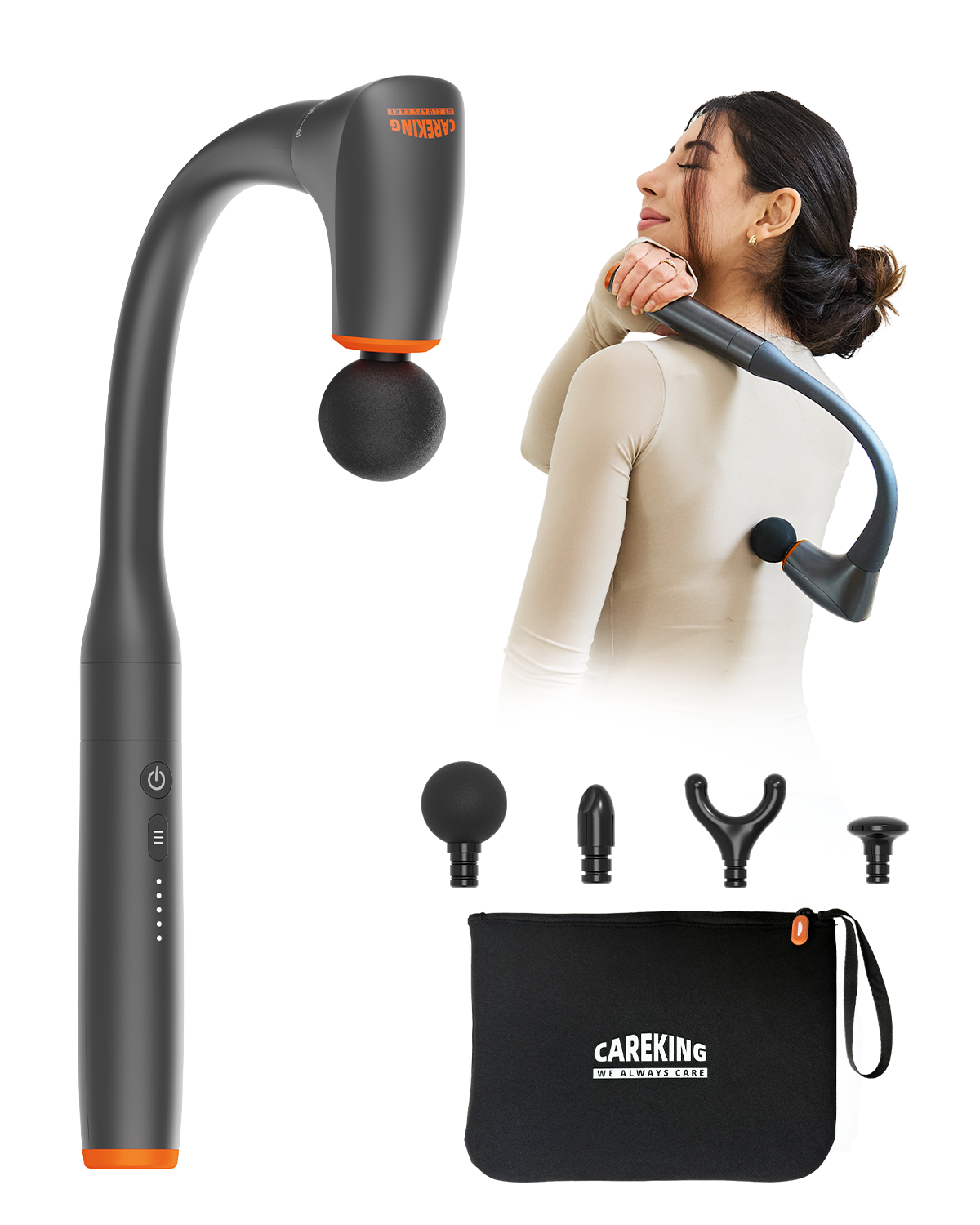 Long Handle Massage Gun Deep Tissue for Back/Neck/Muscle Pain Relief - Electric Handheld Percussion Shoulder Massager Tool