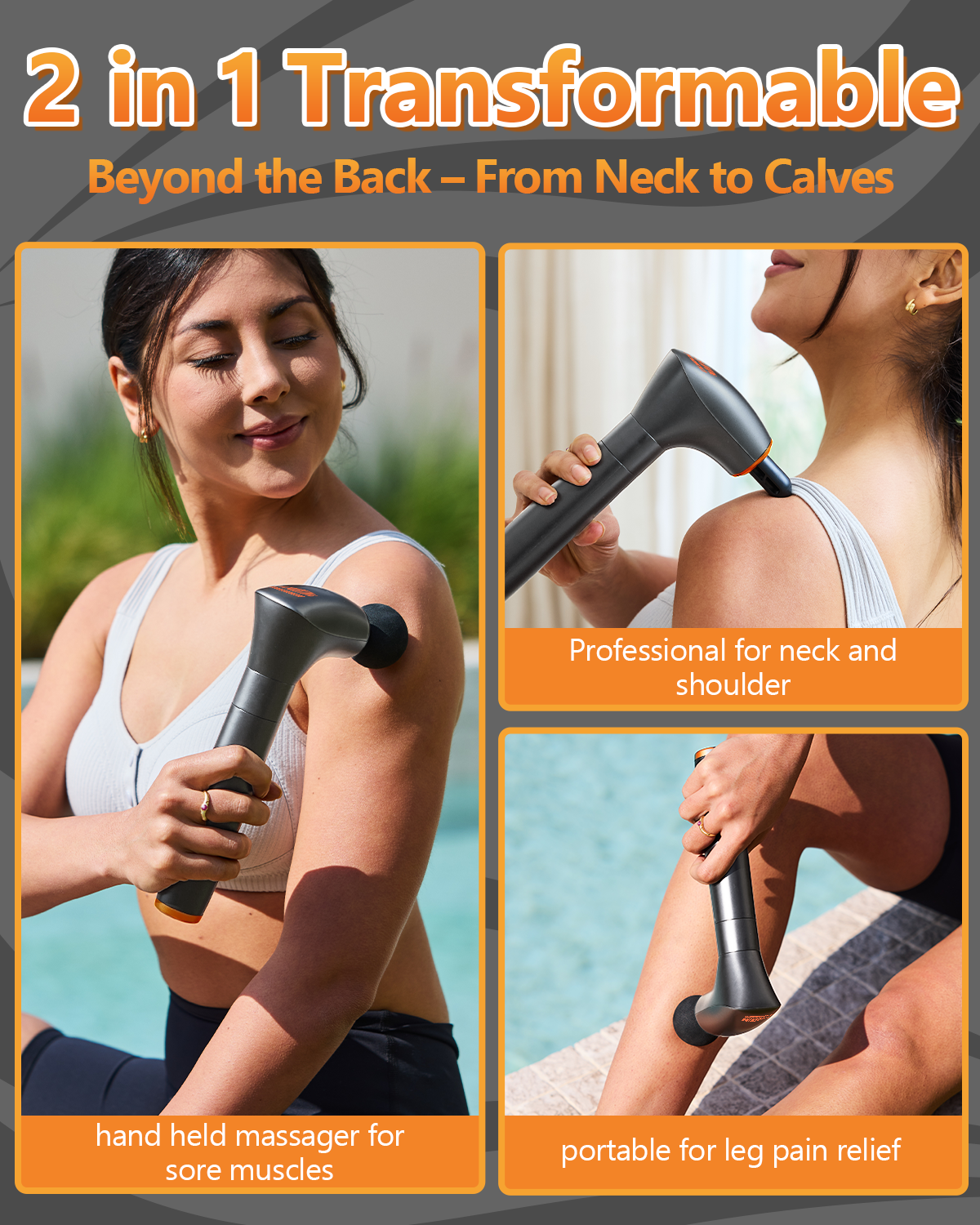 Long Handle Massage Gun Deep Tissue for Back/Neck/Muscle Pain Relief - Electric Handheld Percussion Shoulder Massager Tool