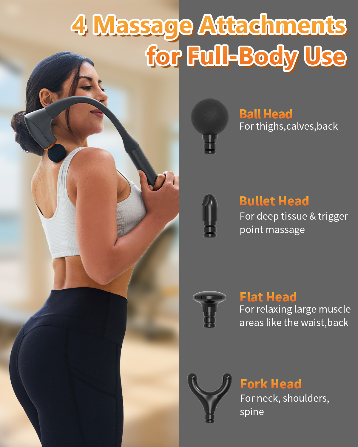 Long Handle Massage Gun Deep Tissue for Back/Neck/Muscle Pain Relief - Electric Handheld Percussion Shoulder Massager Tool