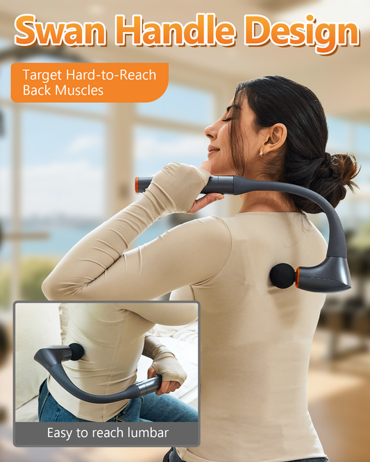 Long Handle Massage Gun Deep Tissue for Back/Neck/Muscle Pain Relief - Electric Handheld Percussion Shoulder Massager Tool