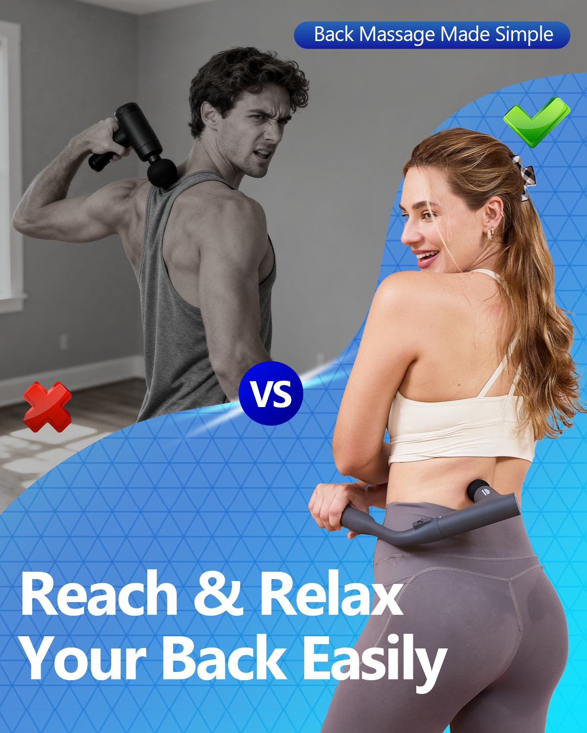 CAREKING 3-in-1 Detachable Massage Gun Deep Tissue, Ergonomic Extension Handle Back Massager for Pain Relief, Portable Percussion Muscle Massager for Shoulder, Thigh, Waist & Neck