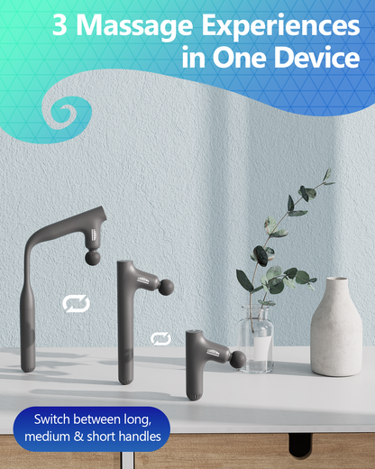 CAREKING 3-in-1 Detachable Massage Gun Deep Tissue, Ergonomic Extension Handle Back Massager for Pain Relief, Portable Percussion Muscle Massager for Shoulder, Thigh, Waist & Neck