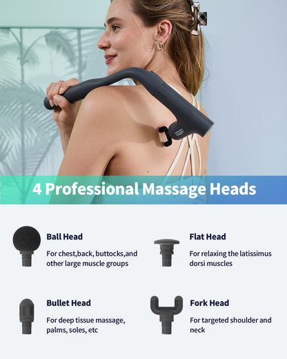 CAREKING 3-in-1 Detachable Massage Gun Deep Tissue, Ergonomic Extension Handle Back Massager for Pain Relief, Portable Percussion Muscle Massager for Shoulder, Thigh, Waist & Neck