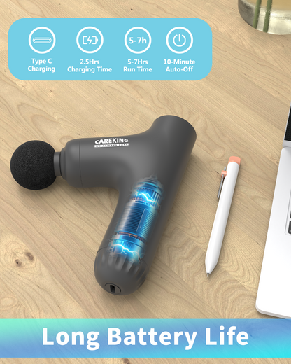 CAREKING 3-in-1 Detachable Massage Gun Deep Tissue, Ergonomic Extension Handle Back Massager for Pain Relief, Portable Percussion Muscle Massager for Shoulder, Thigh, Waist & Neck