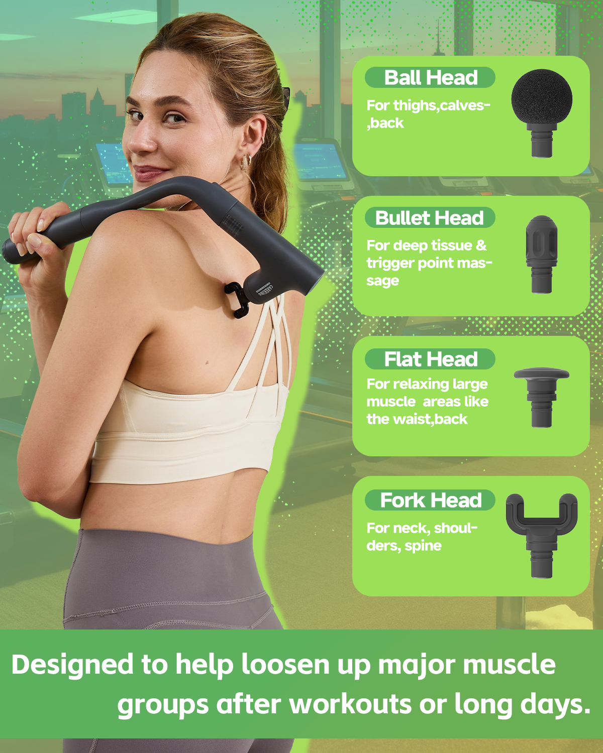 3 Style Back Massage Gun with Extended Handle for Hard-to-Reach Areas, Convertible Massager Pain Relief Deep Tissue Percussion Muscle Massager Shoulder, and Legs for Men and Women