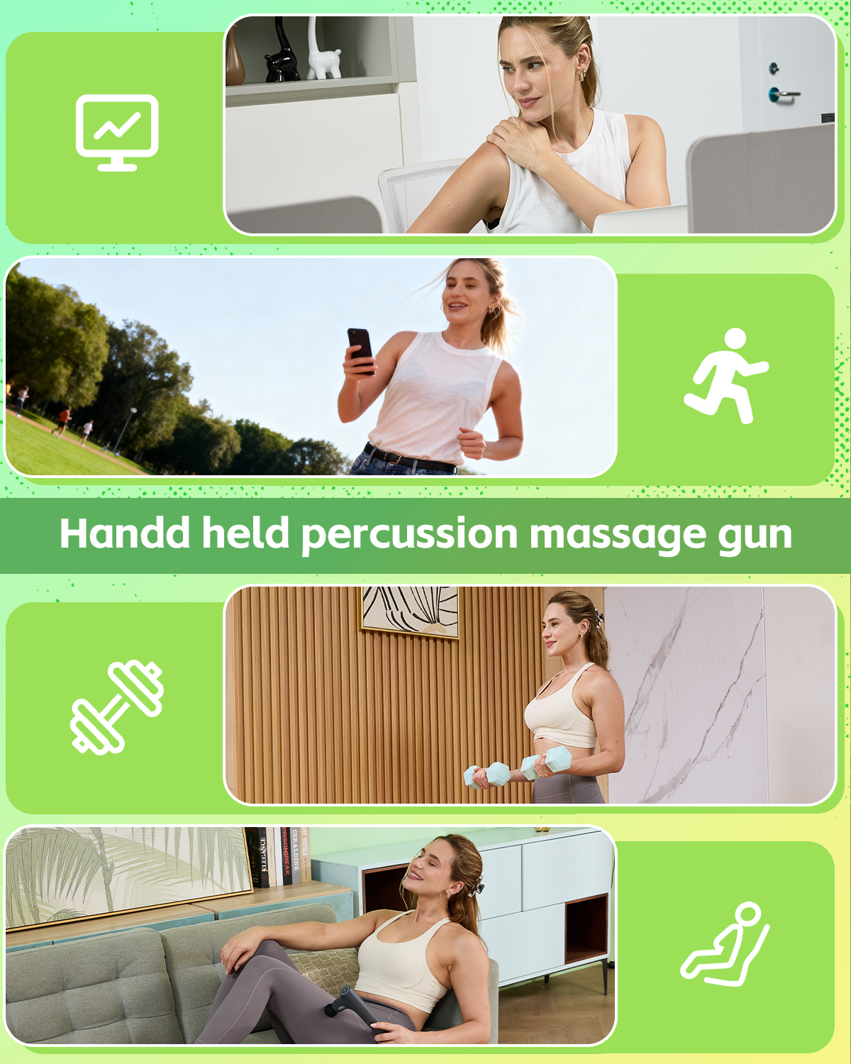 3 Style Back Massage Gun with Extended Handle for Hard-to-Reach Areas, Convertible Massager Pain Relief Deep Tissue Percussion Muscle Massager Shoulder, and Legs for Men and Women